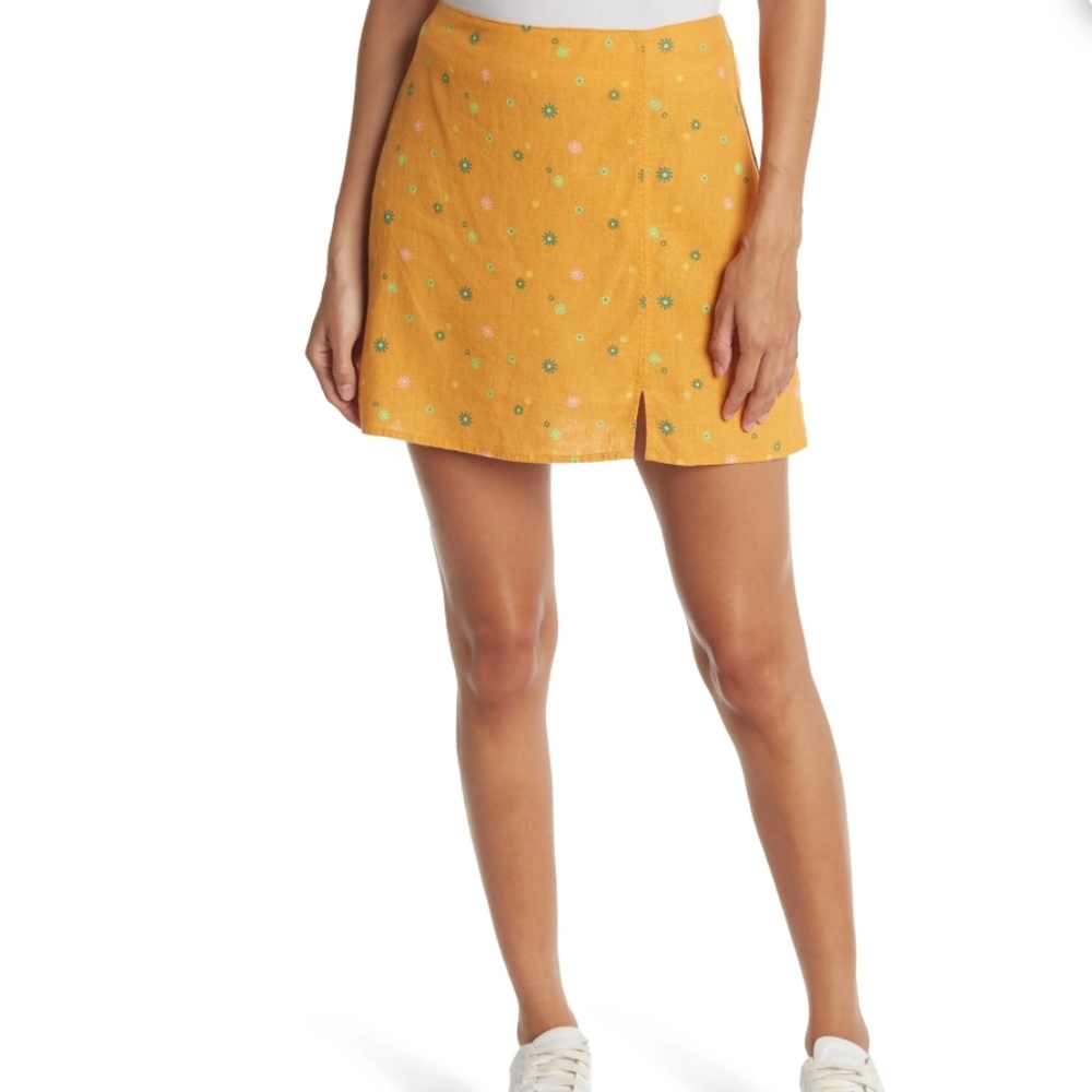 ABOUND  Linen Blend Mini Skirt In Orange Asterisk Floral Size Large